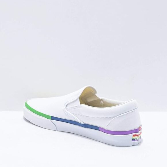 Vans Unisex Slip-On Rainbow Foxing Skate Shoes White Canvas Fashion Sneaker - Picture 3 of 5